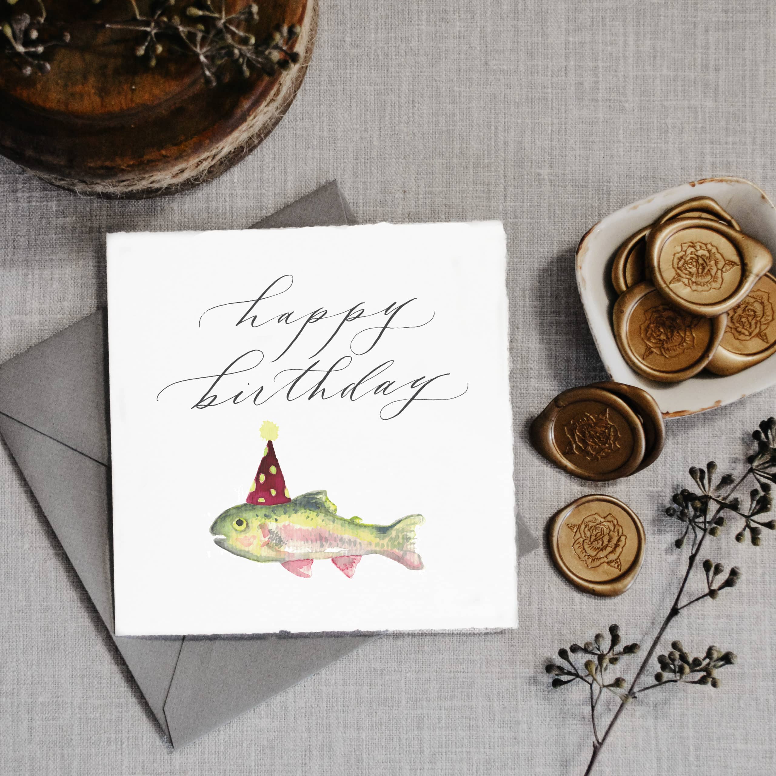 greeting card - birthday card - fishing