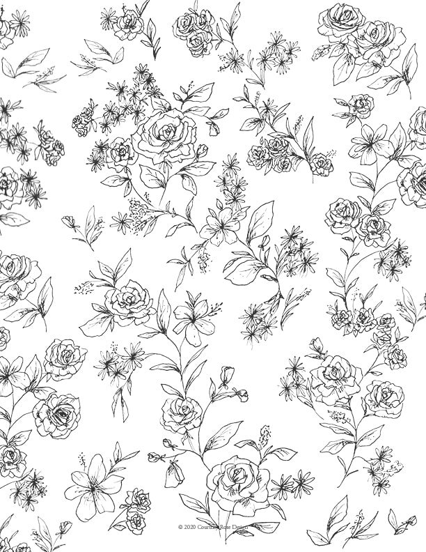 free colouring page – floral pattern – courtney rose design